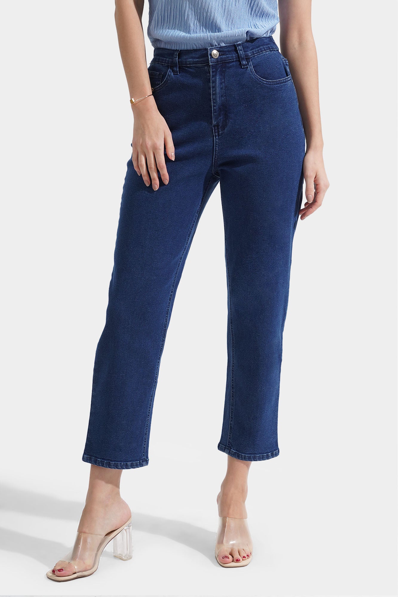 Apt 9 Jeans Womens 10 Curvy Straight Slimming Waistband Blue Denim Stretch  W32