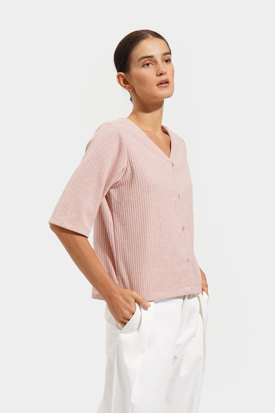 Closet Staples V-Neck Button Down Ribbed Tee