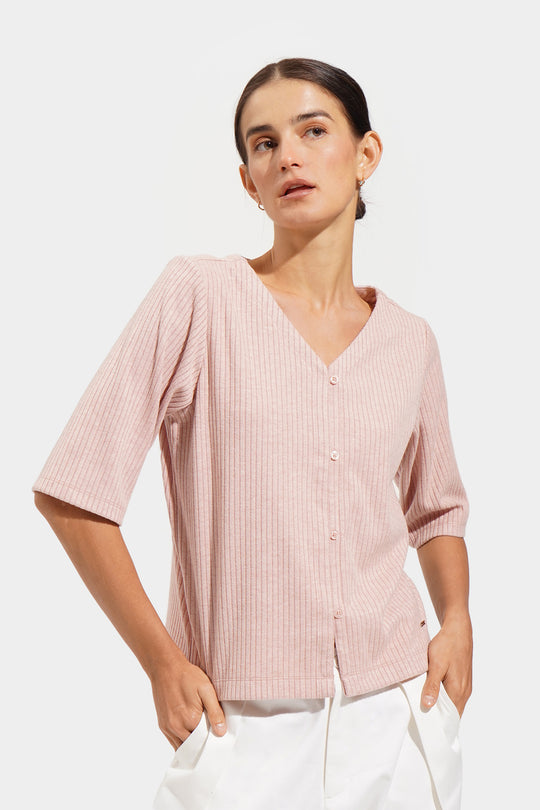 Closet Staples V-Neck Button Down Ribbed Tee