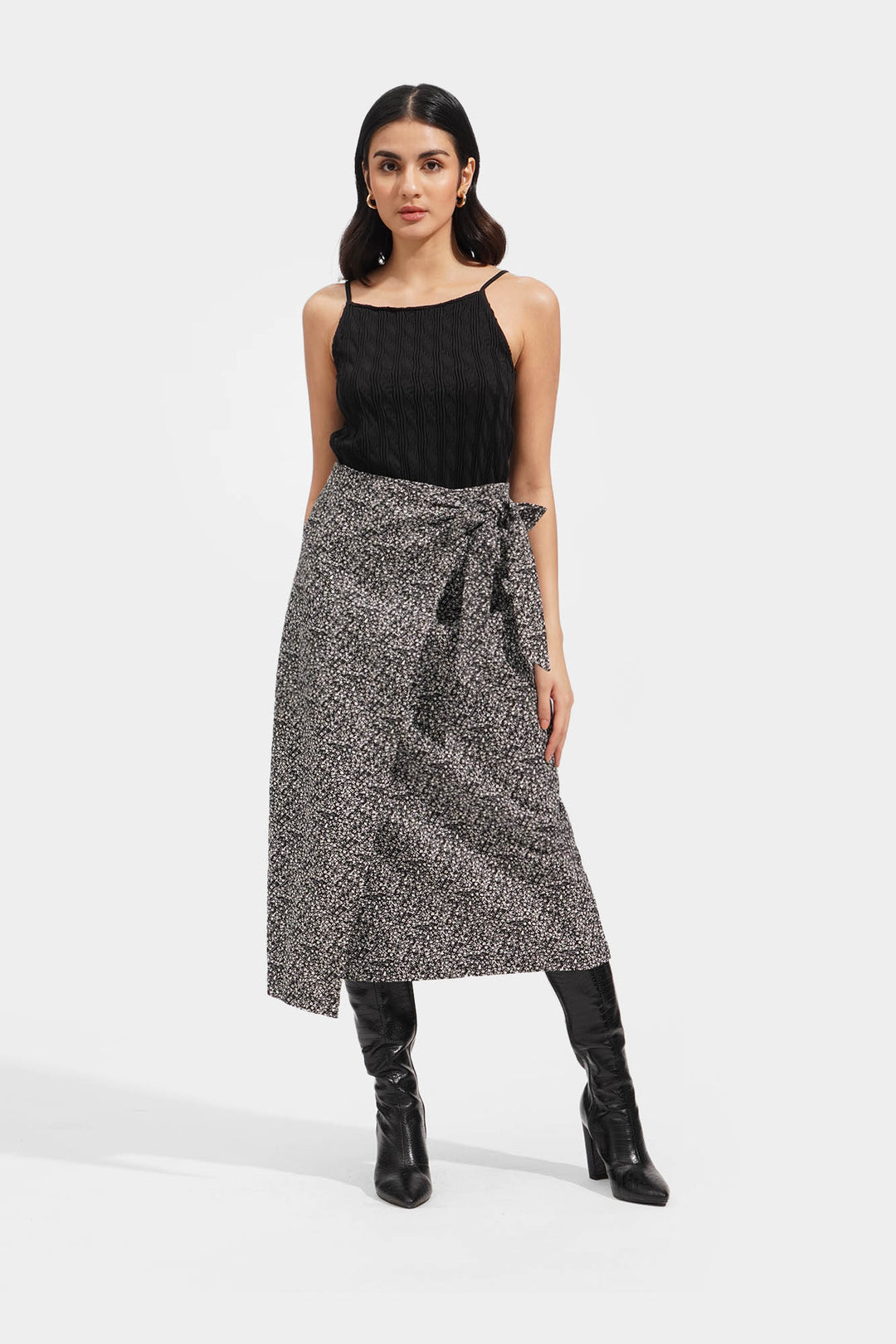 Wrap Front Midi Skirt