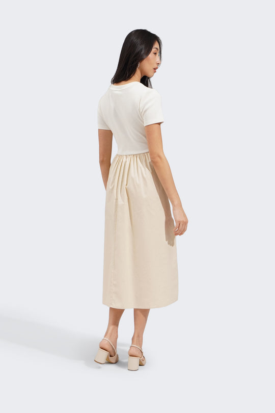 Round Neck Contrast Midi Dress