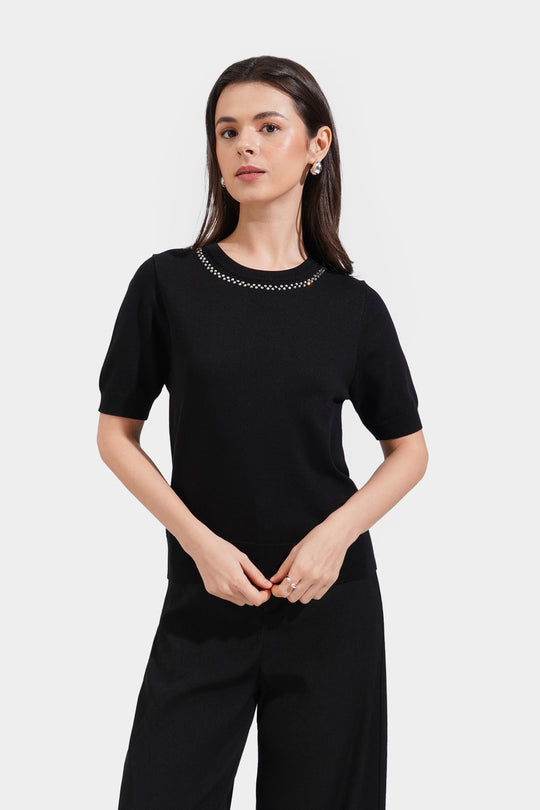 Flat Knit Tee With Embellishments