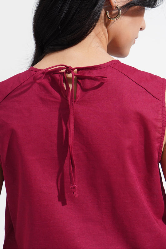 Gathered Sleeveless Top with Tie Detail