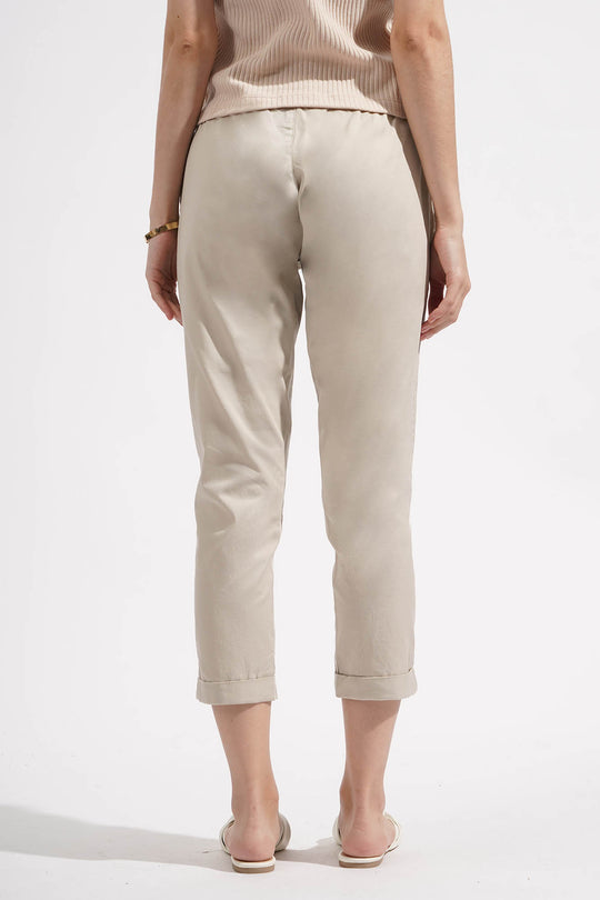 Closet Staples Mid Waist Cropped Trousers With Elastic Waistband