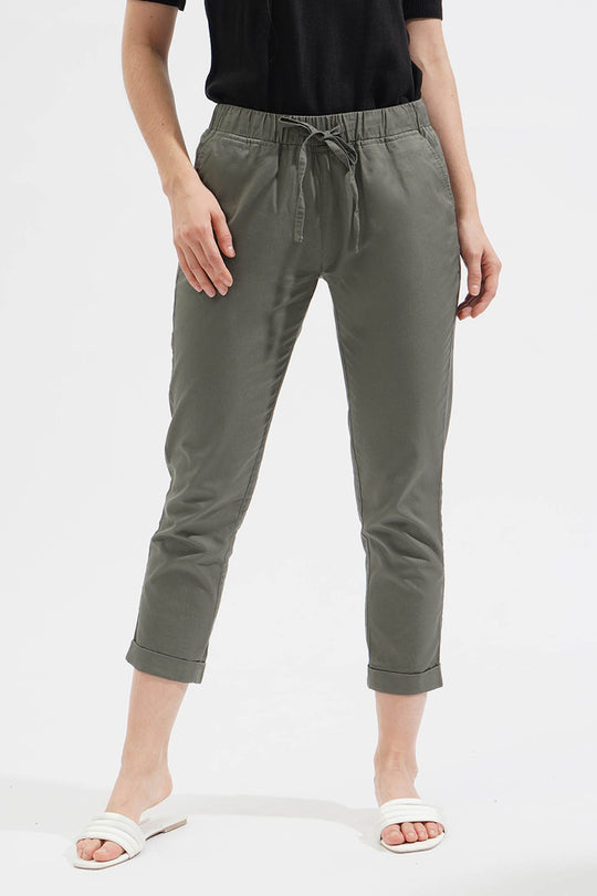 Closet Staples Mid Waist Cropped Trousers With Elastic Waistband