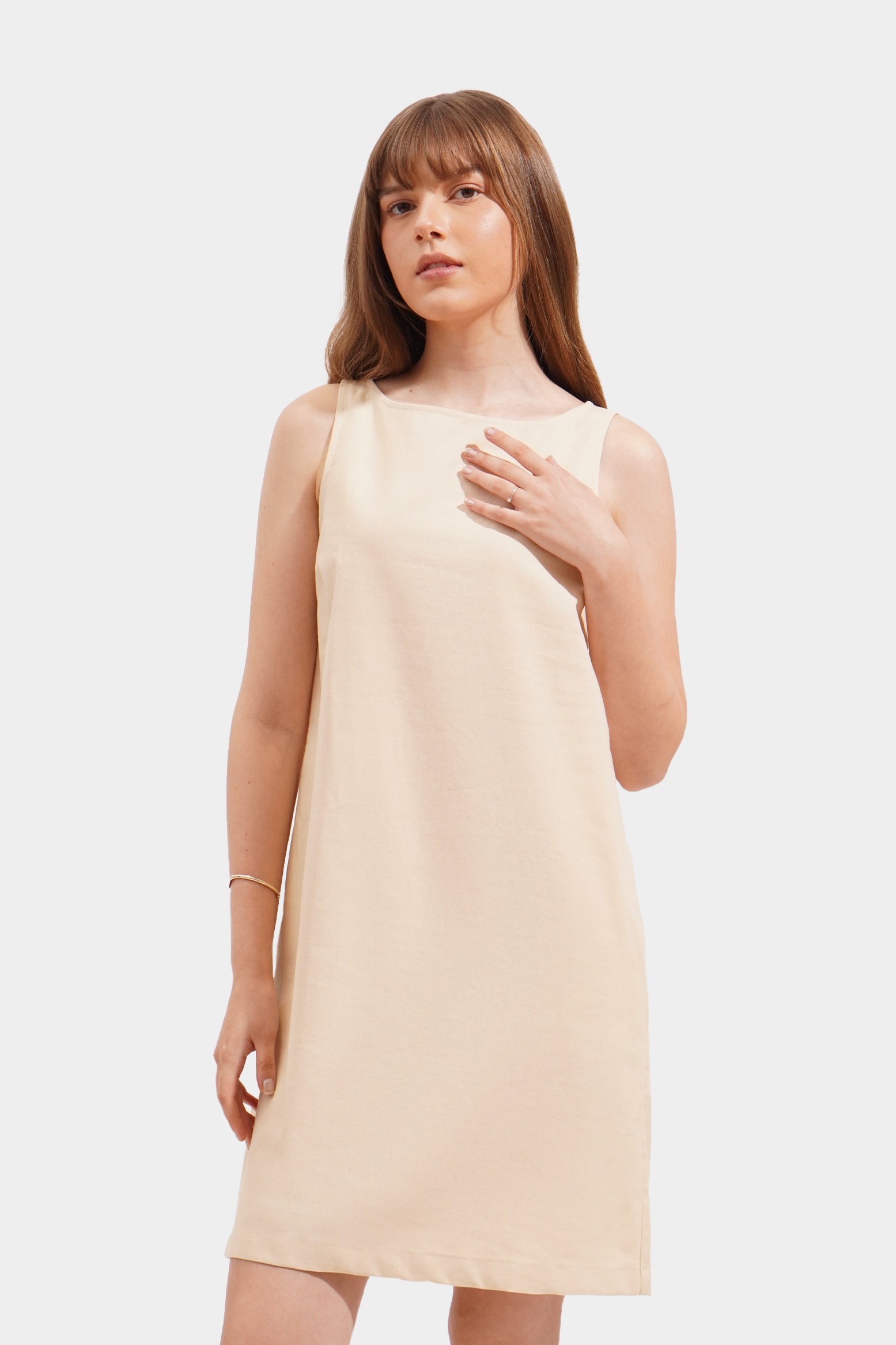 Beige shift dress best sale